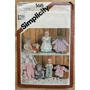 VTG‎ Simplicity 17"-18" Baby Doll Wardrobe Clothes Pattern 5615 Sundress Romper